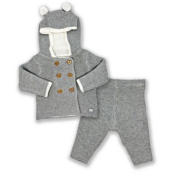 Baby Boys and Girls Gray 2 pc Knit Hooded Sweater Set