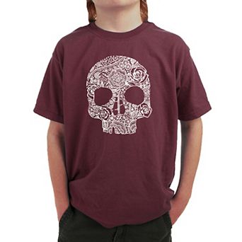Flower Skull - Boy's Word Art T-shirt