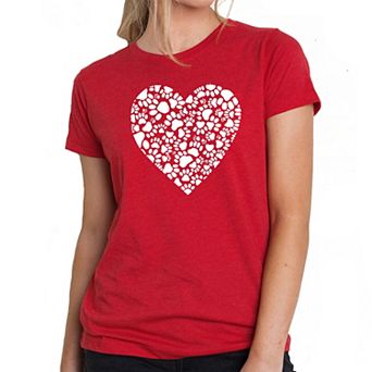 Paw Prints Heart - Women's Premium Blend Word Art T-shirt