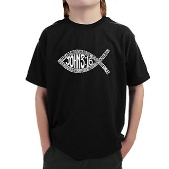 John 3:16 Fish Symbol - Boy's Word Art T-shirt