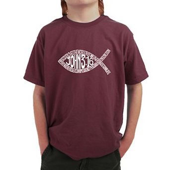 John 3:16 Fish Symbol - Boy's Word Art T-shirt