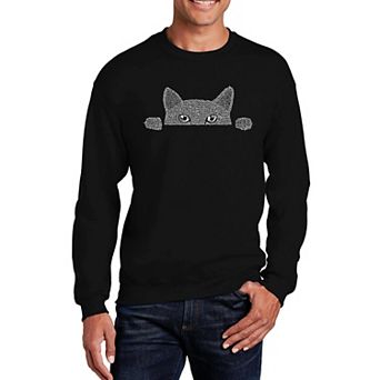 Peeking Cat - Mens Word Art Crewneck Sweatshirt