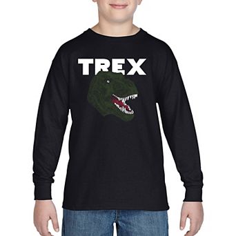 Boy's Word Art Long Sleeve - T-Rex Head