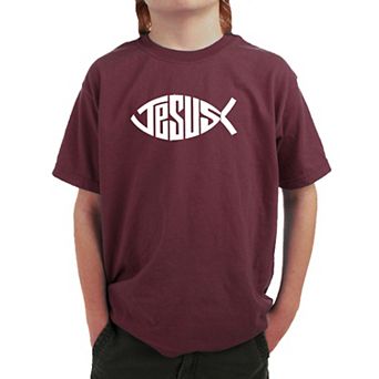Christian Jesus Name Fish Symbol - Boy's Word Art T-shirt