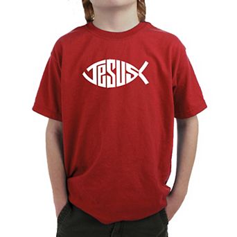 Christian Jesus Name Fish Symbol - Boy's Word Art T-shirt