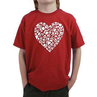 Paw Prints Heart - Boy's Word Art T-shirt
