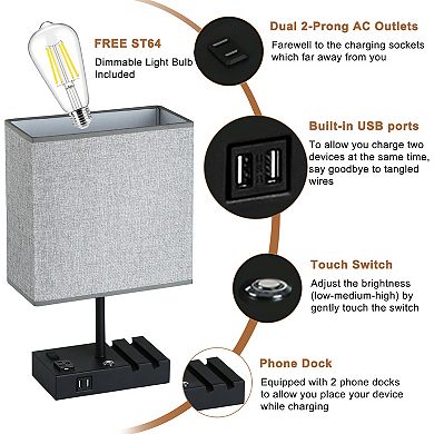 17 in.Table Lamp with USB Port and charging Dock