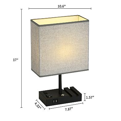 17 in.Table Lamp with USB Port and charging Dock