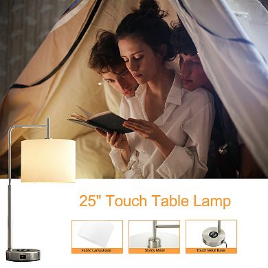 25'' T-shaped Table Lamp with Wireless Charging Pad and USB Ports