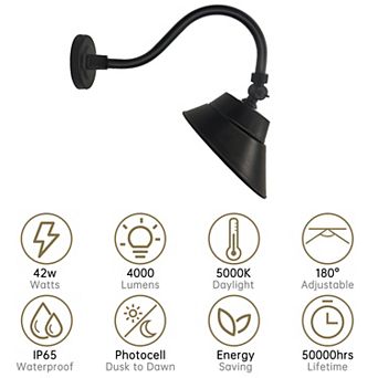 10"LED Black gooseneck Barn light with photocell,42W,4000Lumens