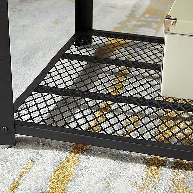 42 inch Brown Wood Coffee Table with Large Iron Storage Shelf
