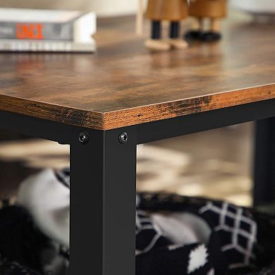 42 inch Brown Wood Coffee Table with Large Iron Storage Shelf