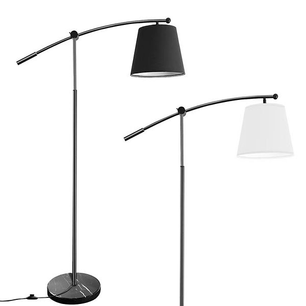 Adjustable Arc Floor Lamp with 2 Lampshades White & Black Marble Base