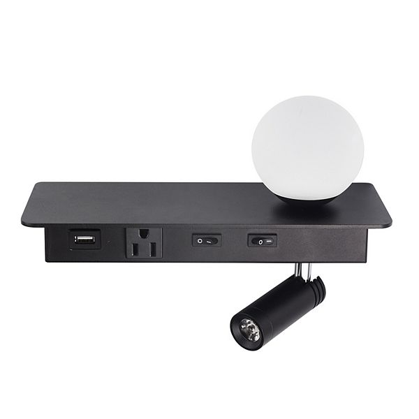 Black LED Wall lamp Bedside Reading Light with USB Port 2Light Wall Sconce