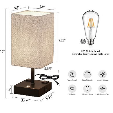 Touch Table Lamp with 2 USB Charging Ports