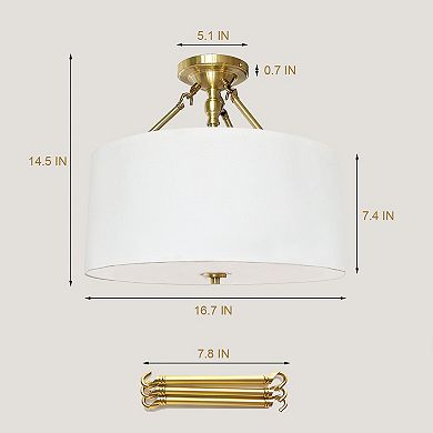 17 inch 4-Light Fabric Round Shade Semi Flush Mount Ceiling Light