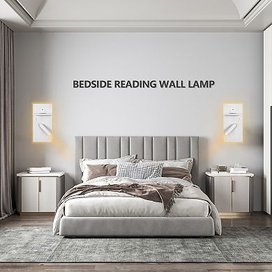 White Bedside Reading Wall Light with Wireless Charger, USB