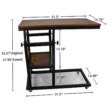 Bedside table rolling cart C-shaped with storage rack