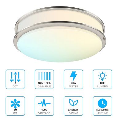 14" 2-R LED Flush Mount, Brushed Nickel, 20W,5CCT,DOB Deisgn