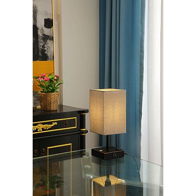 15 in. Black Desk lamp with Charging outlet and USB port Fabric Shade(set of 2)