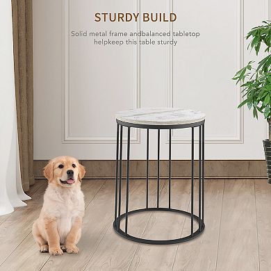 15inch Round Retro Wood Faux-Marbled End Table