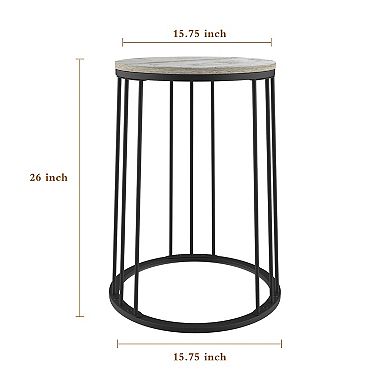15inch Round Retro Wood Faux-Marbled End Table