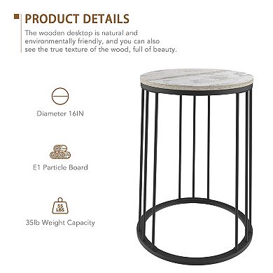 15inch Round Retro Wood Faux-Marbled End Table