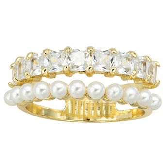 Brilliance Simulated Pearl & Cubic Zirconia Faux Stack Ring
