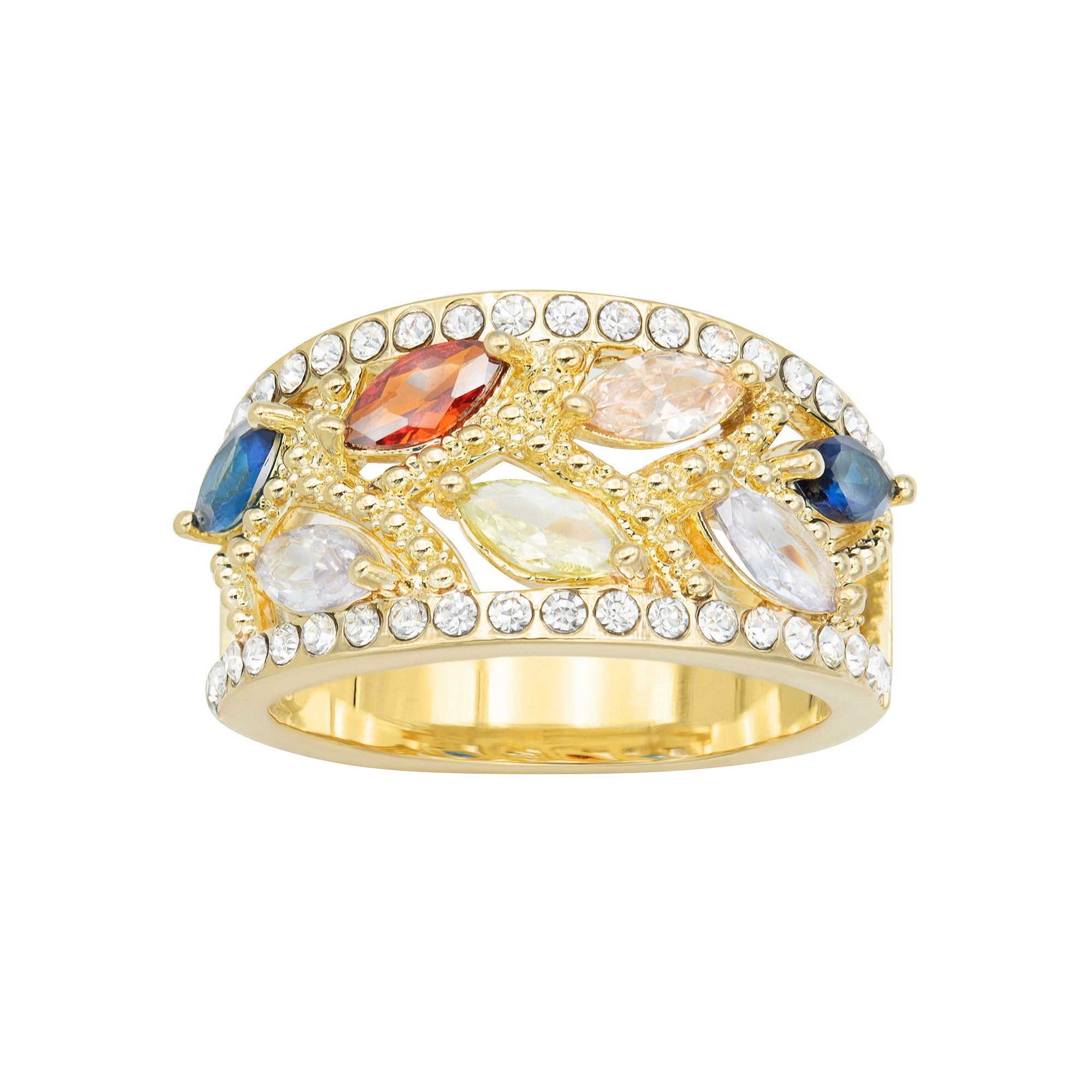 City Luxe Gold Tone Multicolor Marquise Crystal & Cubic Zirconia Ring, Wome