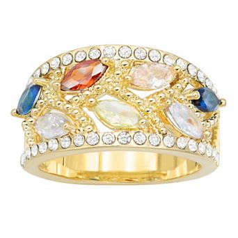 City Luxe Gold Tone Multicolor Marquise Crystal & Cubic Zirconia Ring