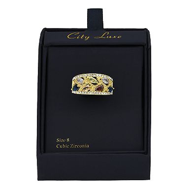 City Luxe Gold Tone Multicolor Marquise Crystal & Cubic Zirconia Ring