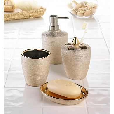 Chic Porcelain Bathroom Accessory Set with Gold/Rose Gold Finish - 4-Piece Set