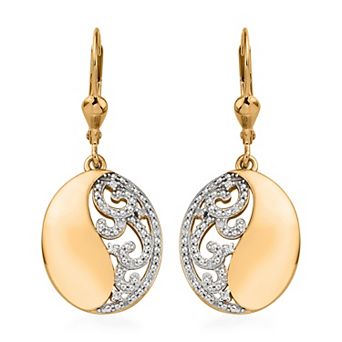 14k Gold Over Silver 1/ 10 Carat T.W. Diamond Drop Earrings