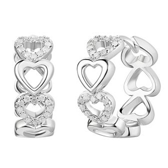 Sterling Silver 1/ 5 Carat T.W. Diamond Heart Hoop Earrings