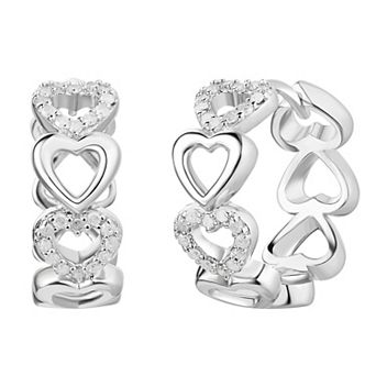 Sterling Silver 1/ 5 Carat T.W. Diamond Heart Hoop Earrings