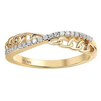 14k Gold Over Silver 1/ 10 Carat T.W. Diamond Crisscross Link Ring