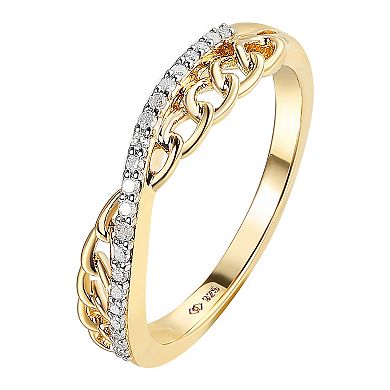 14k Gold Over Silver 1/ 10 Carat T.W. Diamond Crisscross Link Ring