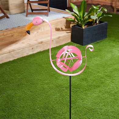 Twirling Metal Pink Flamingo Garden Stake