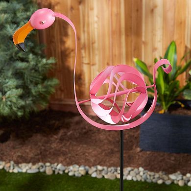 Twirling Metal Pink Flamingo Garden Stake