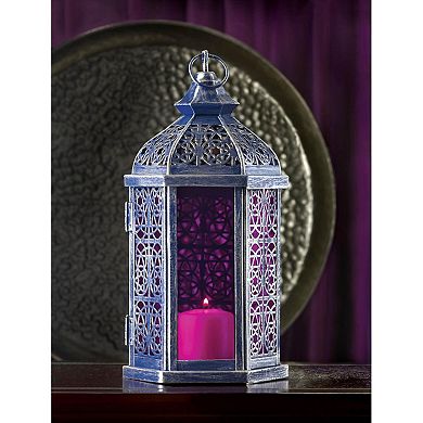 Purple Glass Candle Lantern - 11.5 inches