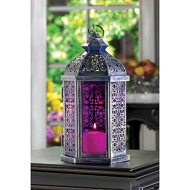 Purple Glass Candle Lantern - 11.5 inches