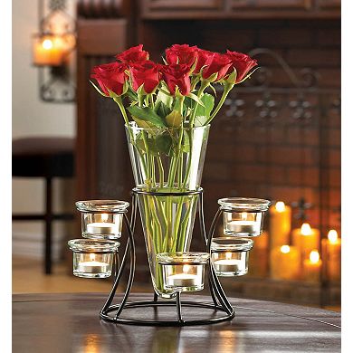 Glass Vase with Six Glass Candle Holders