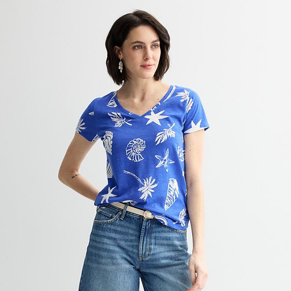 Petite Sonoma Goods For Life® Everyday Short Sleeve V-Neck Tee - Cobalt Marine Toss (XS PETITE)
