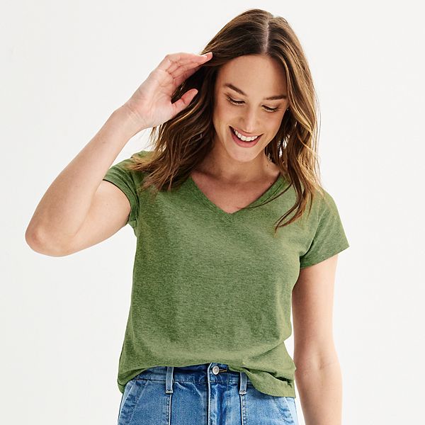 Petite Sonoma Goods For Life® Everyday Short Sleeve V-Neck Tee - Manolo Olive (XS PETITE)