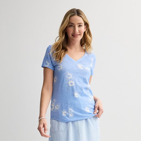Petite Sonoma Goods For Life® Everyday Short Sleeve V-Neck Tee - Sky Blue Dye Dot (XS PETITE)