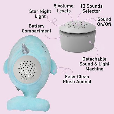 Pure Enrichment PureBaby™ Sound Sleepers Portable Sound Plush Narwhal Sleep Aid Machine & Star Projector