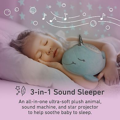 Pure Enrichment PureBaby™ Sound Sleepers Portable Sound Plush Narwhal Sleep Aid Machine & Star Projector