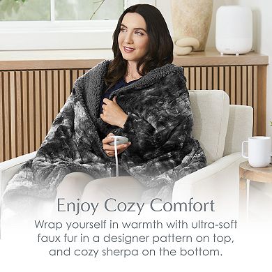 Pure Enrichment PureRadiance™ Faux Fur to Sherpa Heated Electric Throw Blanket