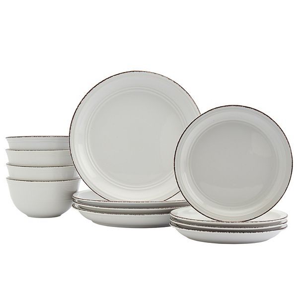 Gallery Farmhouse 12-pc. Stoneware Dinnerware Set, Color: White