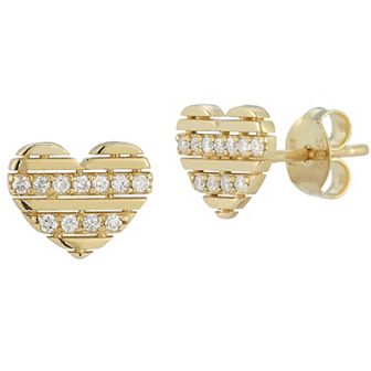 LUMINOR GOLD 14k Gold 1/8 Carat T.W. Diamond Heart Stud Earrings